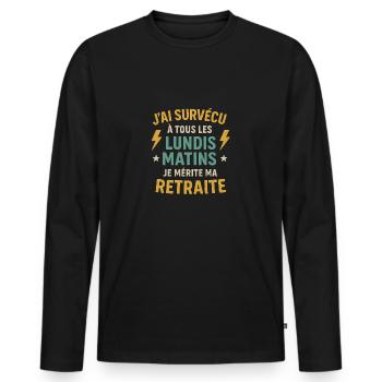 J’ai survécu à tous les lundis matins. Retraité - T-shirt manches longues Premium bio Homme - noir - Devant - Nico (187cm)