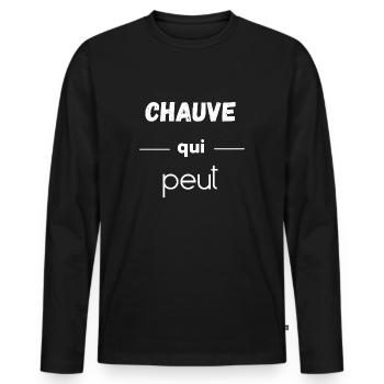 Chauve qui peut, idée cadeau humour - T-shirt manches longues Premium bio Homme - noir - Devant - Nico (187cm)