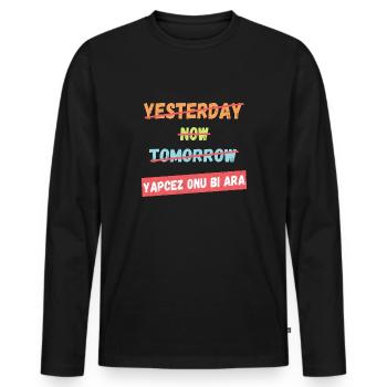 Yapcez bi ara Komik Türkisch - Männer Premium Bio Langarmshirt - Schwarz - Vorne - Nico (187cm)