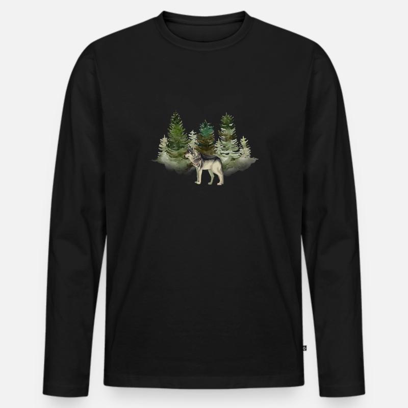 Wolf - Männer Premium Bio Langarmshirt - Schwarz