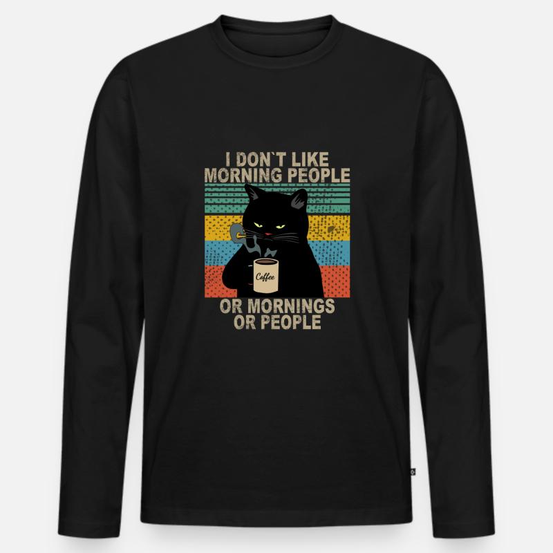 Lustiges Morgenmuffel Katzen Kaffee Design - Männer Premium Bio Langarmshirt - Schwarz