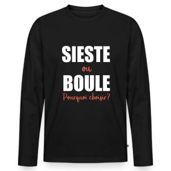 Humour Homme sieste et boule pétanque - T-shirt manches longues Premium bio Homme - noir - Devant - Nico (187cm)