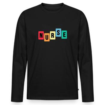 Infirmière Hôpital Soins infirmiers Salle d’urgence - T-shirt manches longues Premium bio Homme - noir - Devant - Nico (187cm)