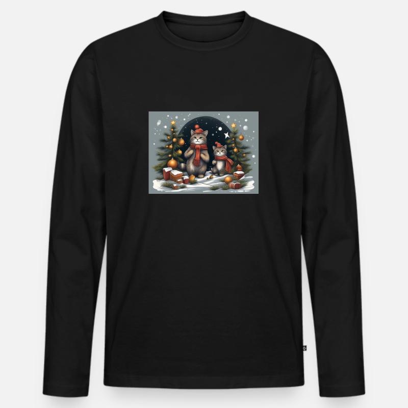 Weihnachtskätzchen - Männer Premium Bio Langarmshirt - Schwarz