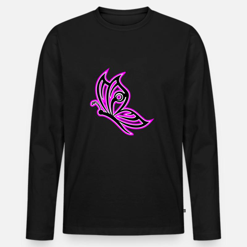 Schmetterling Pink - Männer Premium Bio Langarmshirt - Schwarz