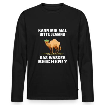 Wüste Wüstenurlaub Kamel "das Wasser reichen" - Männer Premium Bio Langarmshirt - Schwarz - Vorne - Nico (187cm)