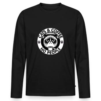 Le chat et le café, pas les gens - T-shirt manches longues Premium bio Homme - noir - Devant - Nico (187cm)
