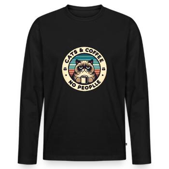 Le chat et le café, pas les gens - T-shirt manches longues Premium bio Homme - noir - Devant - Nico (187cm)