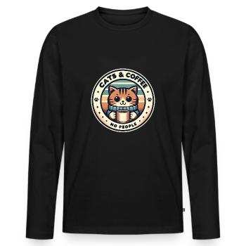 Le chat et le café, pas les gens - T-shirt manches longues Premium bio Homme - noir - Devant - Nico (187cm)