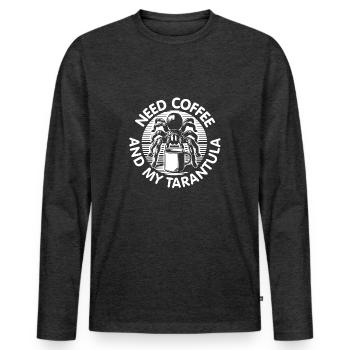 Besoin de café et de ma tarentule - T-shirt manches longues Premium bio Homme - anthracite chiné - Devant - Nico (187cm)