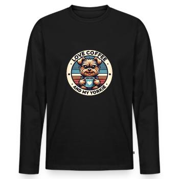 Ich brauche Kaffee und meinen Yorkie - Männer Premium Bio Langarmshirt - Schwarz - Vorne - Nico (187cm)