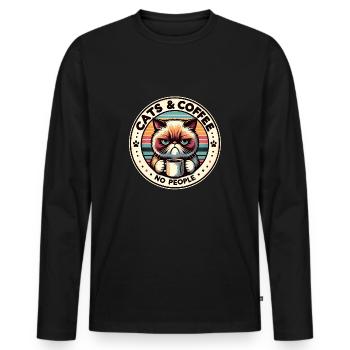 Katze und Kaffee keine Menschen - Männer Premium Bio Langarmshirt - Schwarz - Vorne - Nico (187cm)