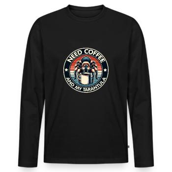Brauche nur Kaffee und meine Vogelspinne - Männer Premium Bio Langarmshirt - Schwarz - Vorne - Nico (187cm)