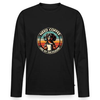 Brauche nur Kaffee und meinen Dackel - Männer Premium Bio Langarmshirt - Schwarz - Vorne - Nico (187cm)
