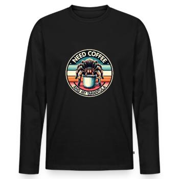 Brauche nur Kaffee und meine Vogelspinne - Männer Premium Bio Langarmshirt - Schwarz - Vorne - Nico (187cm)