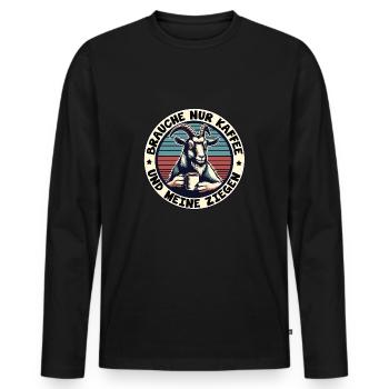 Brauche nur Kaffee und meine Ziegen - Männer Premium Bio Langarmshirt - Schwarz - Vorne - Nico (187cm)