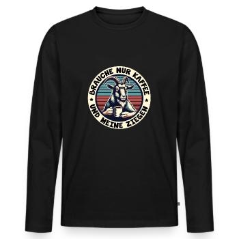 Brauche nur Kaffee und meine Ziegen - Männer Premium Bio Langarmshirt - Schwarz - Vorne - Nico (187cm)
