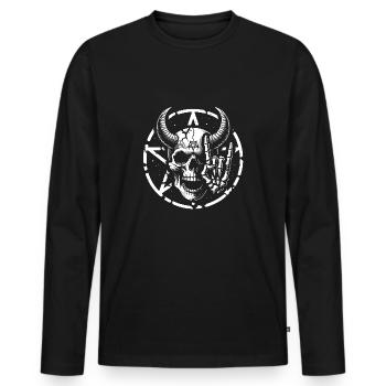 Crâne avec des cornes pentagramme fait des cornes de diable - T-shirt manches longues Premium bio Homme - noir - Devant - Nico (187cm)