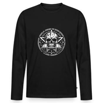 Skull Dumbbell and Pentagram Bodybuilding Workout - Men's Premium Organic Long Sleeve Shirt - black - Front - Nico (187cm)