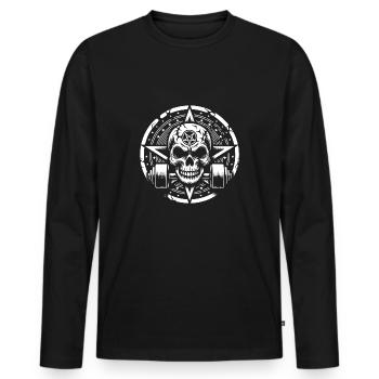 Skull Dumbbell and Pentagram Bodybuilding Workout - Men's Premium Organic Long Sleeve Shirt - black - Front - Nico (187cm)