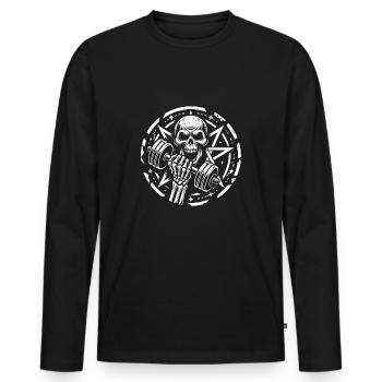 Skull Dumbbell and Pentagram Bodybuilding Workout - Men's Premium Organic Long Sleeve Shirt - black - Front - Nico (187cm)