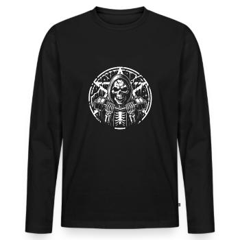 Skull Dumbbell and Pentagram Bodybuilding Workout - Men's Premium Organic Long Sleeve Shirt - black - Front - Nico (187cm)