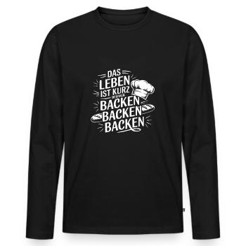 Das Leben ist kurz - nutze es zum Backen - Männer Premium Bio Langarmshirt - Schwarz - Vorne - Nico (187cm)
