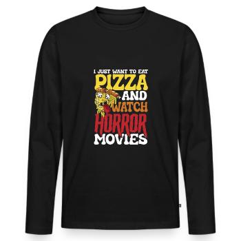 Pizza Essen & Horror - Männer Premium Bio Langarmshirt - Schwarz - Vorne - Nico (187cm)