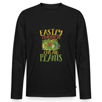Cats and plants - Men's Premium Organic Long Sleeve Shirt - black - Front - Nico (187cm)