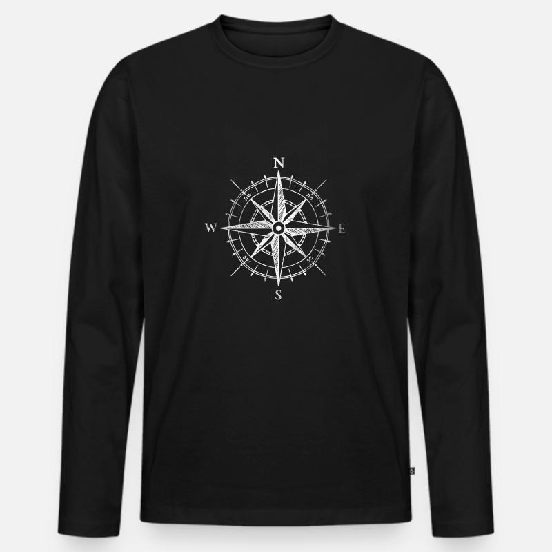 Geschenk Retro Kompass Himmelsrichtungen - Männer Premium Bio Langarmshirt - Schwarz