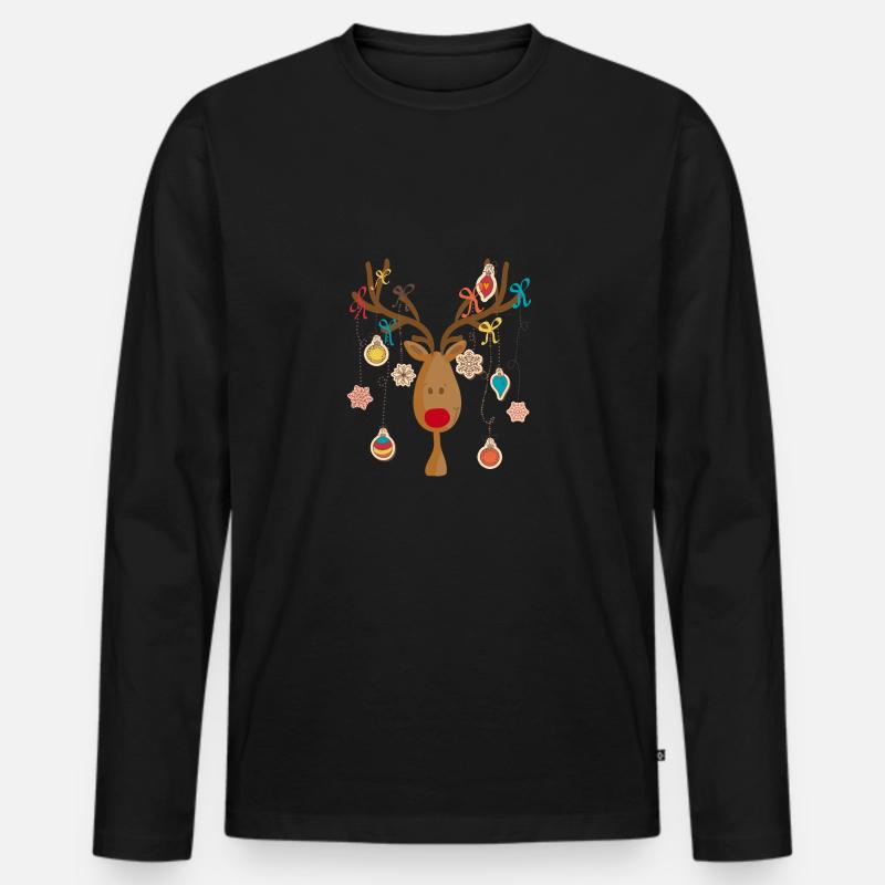 Elch mit Christbaumschmuck - Männer Premium Bio Langarmshirt - Schwarz