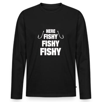 FISHY FISHY FUNNY ANGLER WITH ANGELHAKEN SHIRT - Men's Premium Organic Long Sleeve Shirt - black - Front - Nico (187cm)