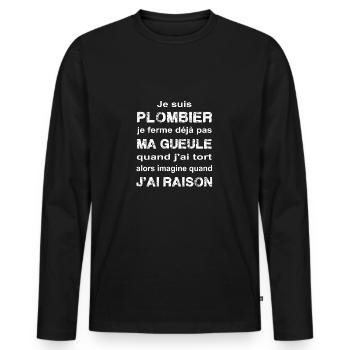 Je suis Plombier - T-shirt manches longues Premium bio Homme - noir - Devant - Nico (187cm)