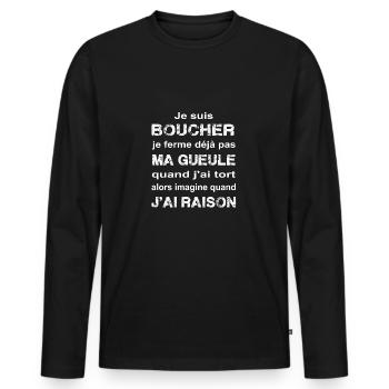 Je suis Boucher - T-shirt manches longues Premium bio Homme - noir - Devant - Nico (187cm)