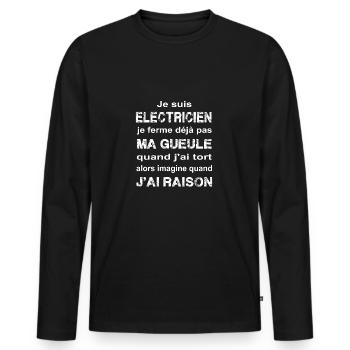 Je suis Electricien - T-shirt manches longues Premium bio Homme - noir - Devant - Nico (187cm)