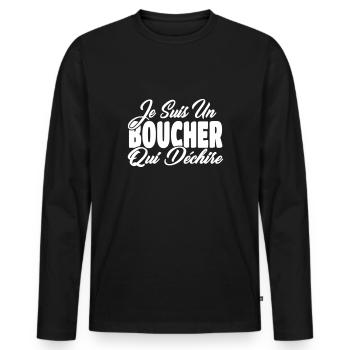 boucher qui dechire - T-shirt manches longues Premium bio Homme - noir - Devant - Nico (187cm)
