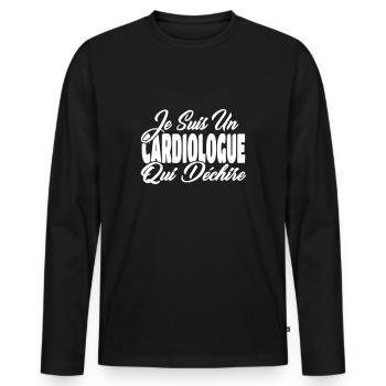 cardiologue qui déchire - T-shirt manches longues Premium bio Homme - noir - Devant - Nico (187cm)