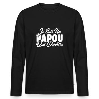papou qui déchire - T-shirt manches longues Premium bio Homme - noir - Devant - Nico (187cm)