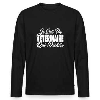 veterinaire qui déchire - T-shirt manches longues Premium bio Homme - noir - Devant - Nico (187cm)