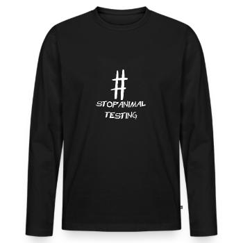 stop animal testing demonstration gift policy - Men's Premium Organic Long Sleeve Shirt - black - Front - Nico (187cm)