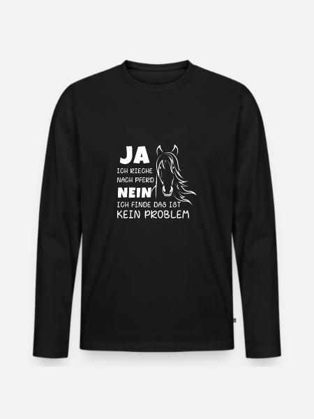 Rieche nach Pferd - Männer Premium Bio Langarmshirt - Schwarz