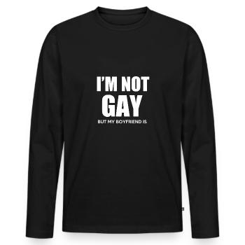 Je ne suis pas gay mais mon copain est - T-shirt manches longues Premium bio Homme - noir - Devant - Nico (187cm)