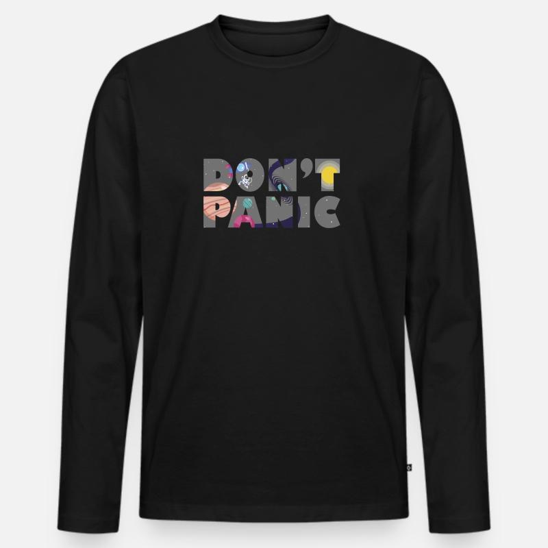 Galaxy Planets Don't Panic Gift - Männer Premium Bio Langarmshirt - Schwarz