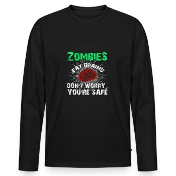 Funny Sarcastic Zombies Eat Brains Gift - Männer Premium Bio Langarmshirt - Schwarz - Vorne - Nico (187cm)
