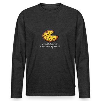 Tu as volé une pizza dans mon coeur blanc - T-shirt manches longues Premium bio Homme - anthracite chiné - Devant - Nico (187cm)