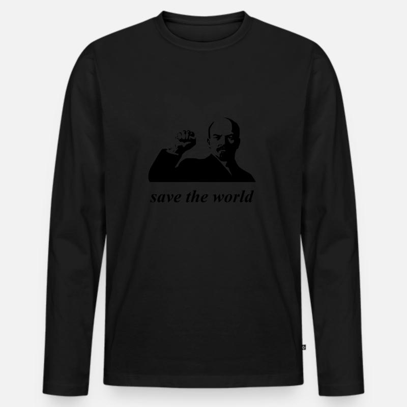 Lenin, save the world - Männer Premium Bio Langarmshirt - Schwarz