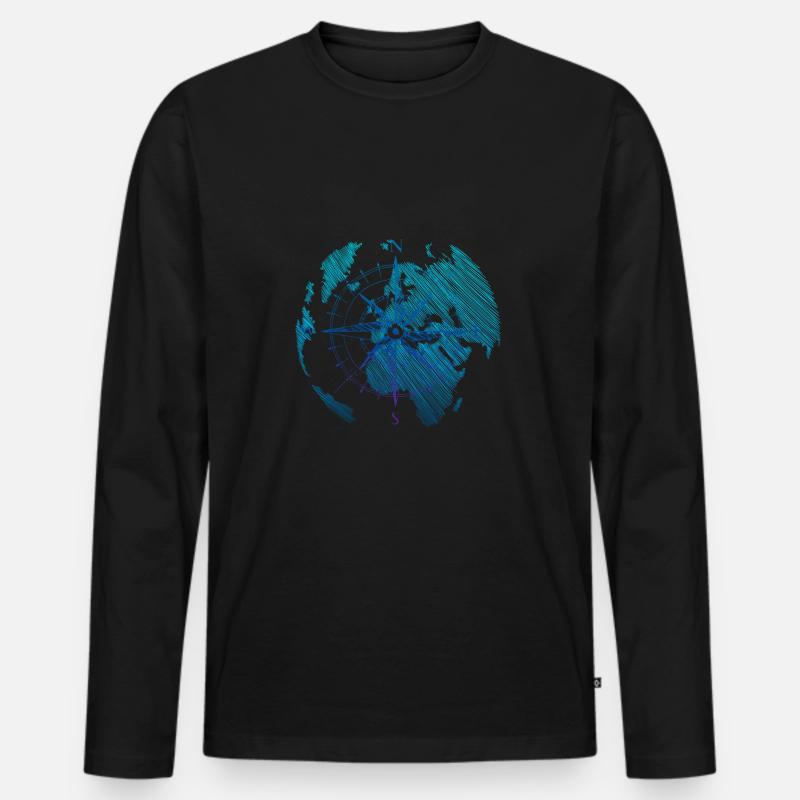 Kompass Welt - Männer Premium Bio Langarmshirt - Schwarz