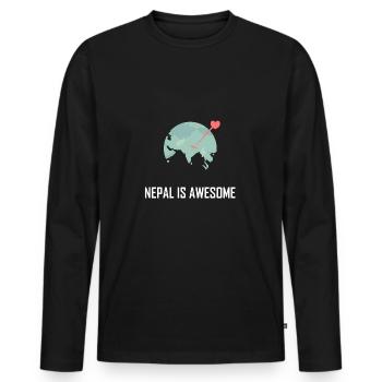 Nepal is awesome - Men's Premium Organic Long Sleeve Shirt - black - Front - Nico (187cm)