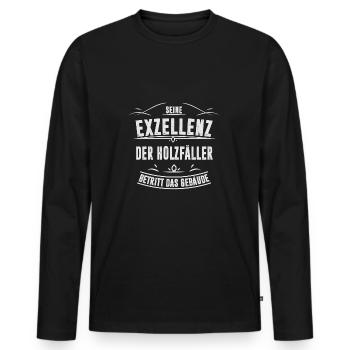 HOLZFA LLER EXZELLENZ - Männer Premium Bio Langarmshirt - Schwarz - Vorne - Nico (187cm)