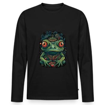 Trippy Frosch - Psychedelisches Motiv - Männer Premium Bio Langarmshirt - Schwarz - Vorne - Nico (187cm)
